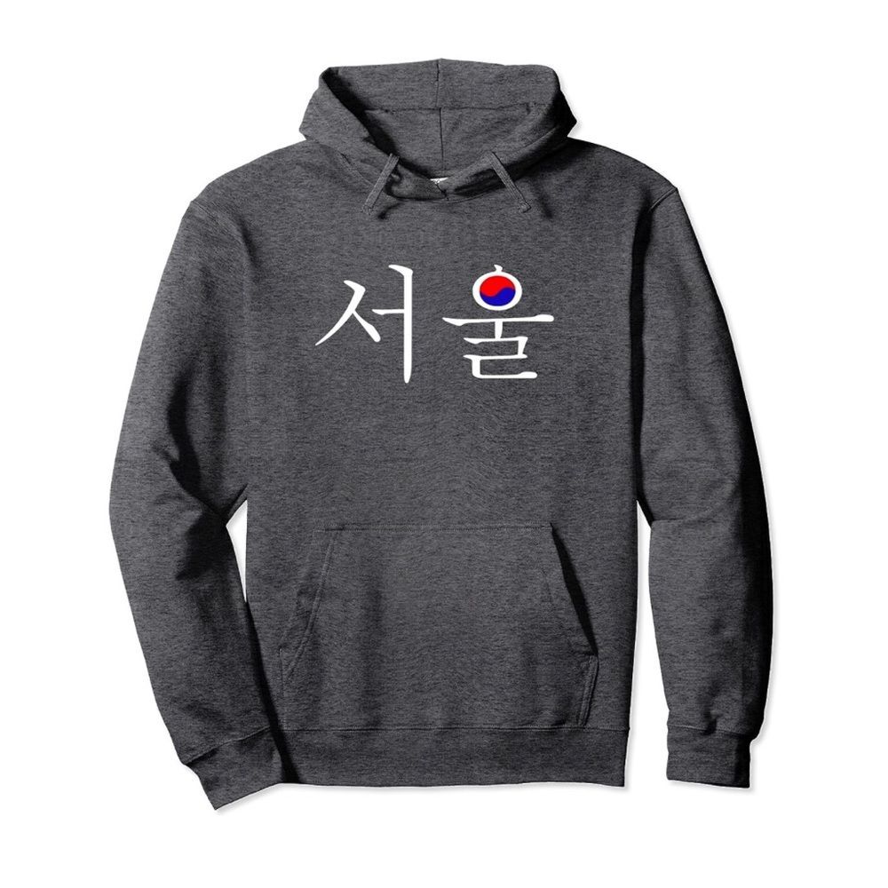 Seoul Korean Sweater South Korea Hangul Graphic Grey Hoodie